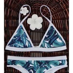 Blue Palm Leaf Bikini Top